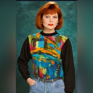 Vintage 1980s colourful Abstract Long Sleeve athletic Top jersey